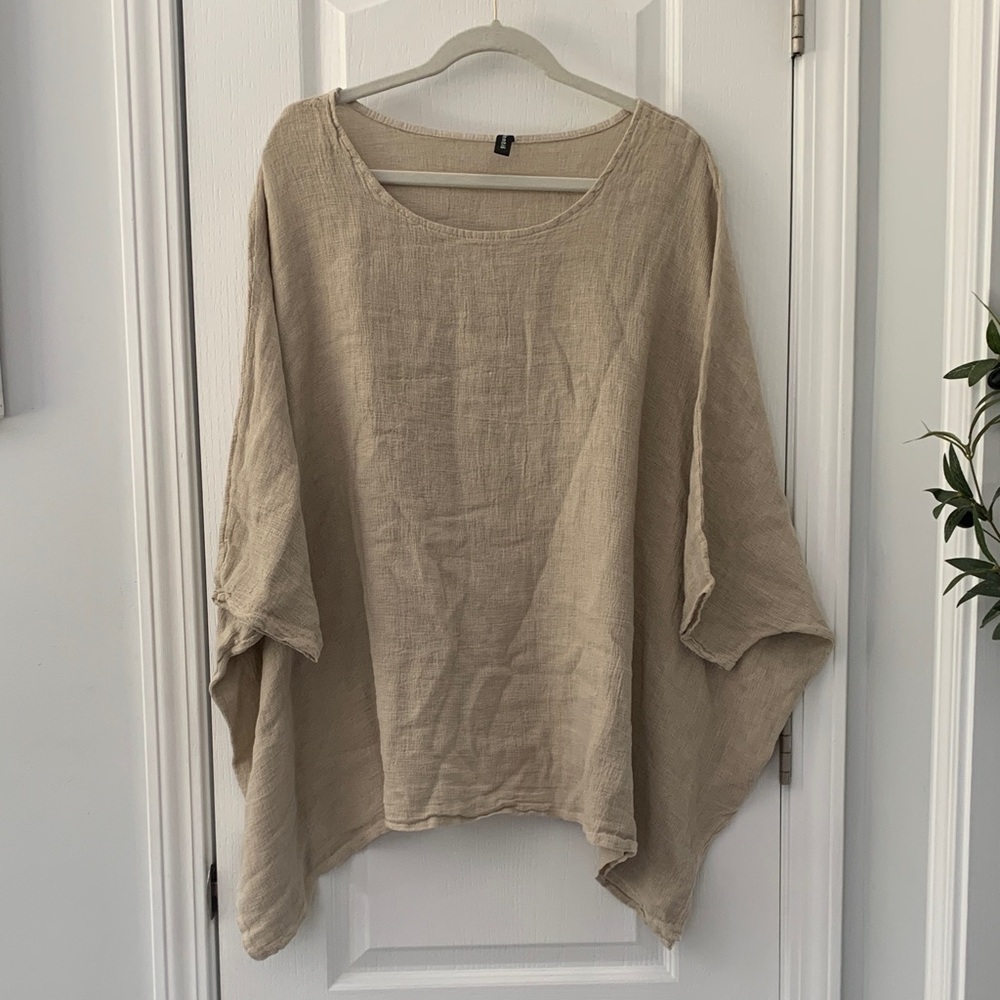 Venti6‎ Linen Womens Short Sleeve Asymmetrical Oversized Blouse